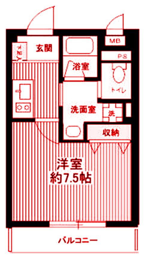 B CASA 川崎大師(1K/4階)の間取り写真