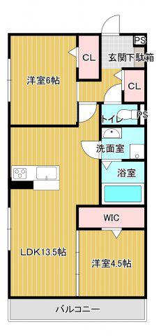 CREST明石(2LDK/2階)の間取り写真