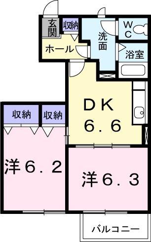 メゾン・ベルグランデ B(2DK/1階)の間取り写真