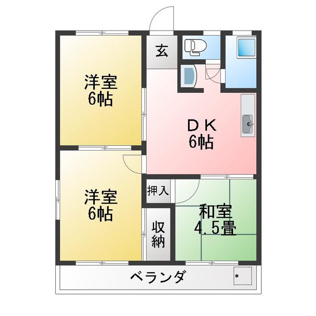 不動丘ハイツ(3DK/1階)の間取り写真