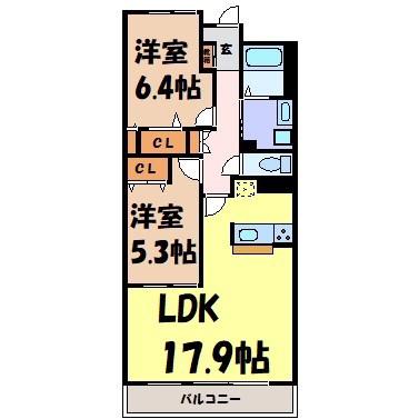 ソーラスフロント富船(2LDK/5階)の間取り写真