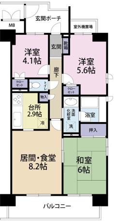 ヒルズ船橋(3LDK/2階)の間取り写真