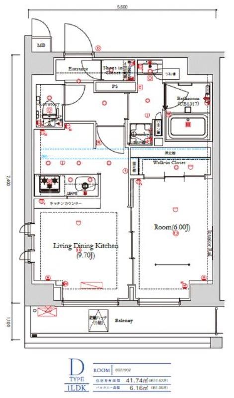 ガリシア武蔵小山(1LDK/9階)の間取り写真