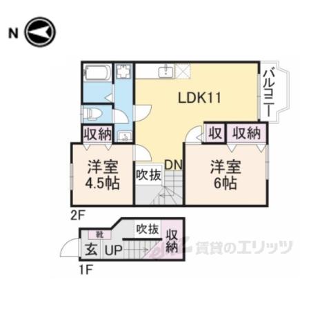 アムールⅡ(2LDK/2階)の間取り写真