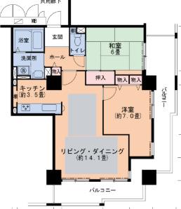 HAT神戸・灘の浜1号棟(2LDK/11階)の間取り写真