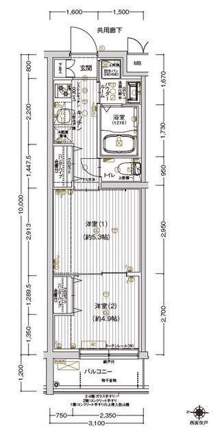 アルコバレーノ京都西京極(2K/2階)の間取り写真