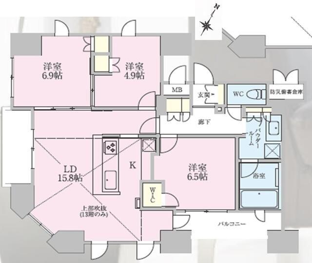 正金アパートメント入船(3LDK/12階)の間取り写真