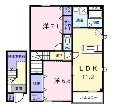 カメリアコートA・B・C・D(2LDK/2階)の間取り写真