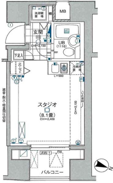 日神デュオステージ笹塚東館(ワンルーム/1階)の間取り写真