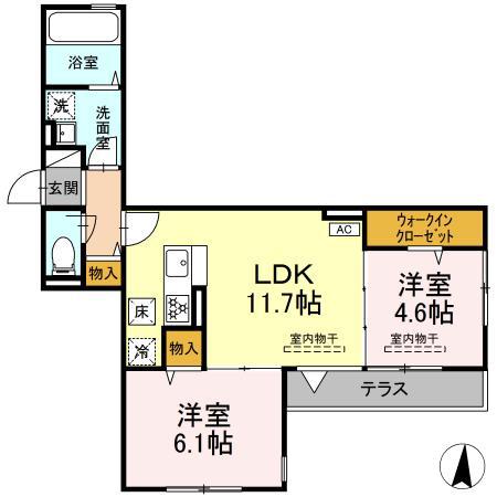 ヴィレッヂ大和東第二(2LDK/1階)の間取り写真