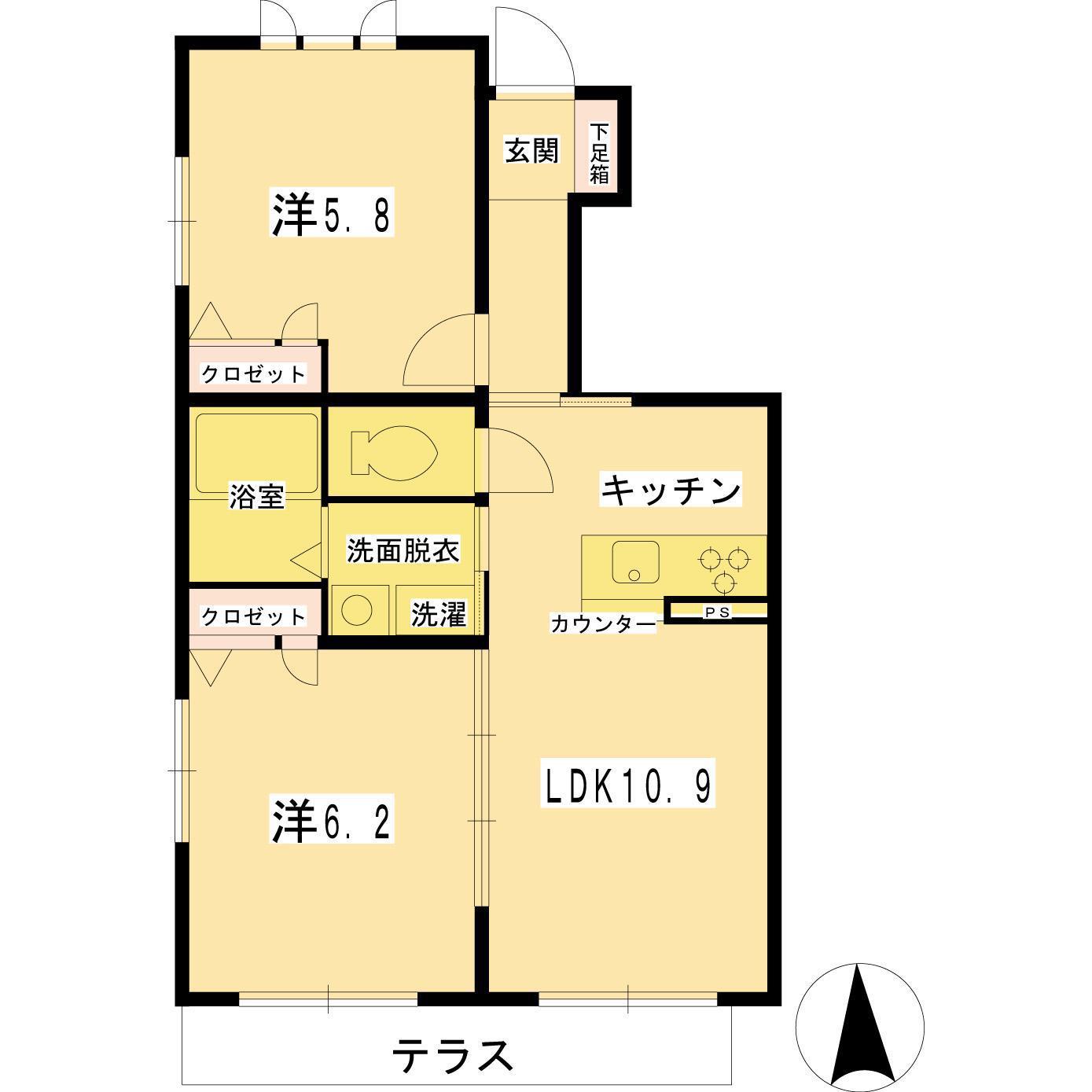 スプリング・フォレスト(2LDK/1階)の間取り写真