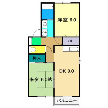 セジュールOK B棟(2DK/2階)の間取り写真
