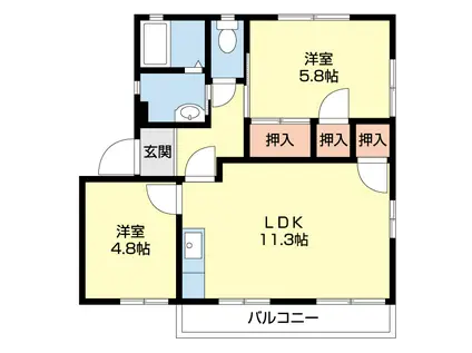 フレグランス松江(2LDK/2階)の間取り写真