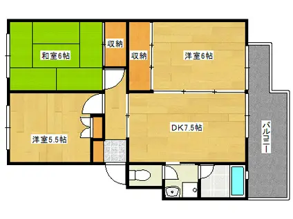 第2サンコーポ井口(2LDK/3階)の間取り写真