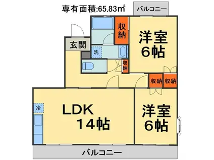 長沼町KHハイツA(2LDK/3階)の間取り写真