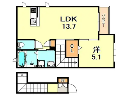 シャーメゾン高丸(1LDK/2階)の間取り写真