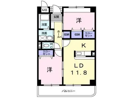 メルヴェイュ・ロジュマン(2LDK/2階)の間取り写真