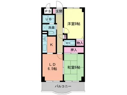 サンビレッジII(2LDK/6階)の間取り写真