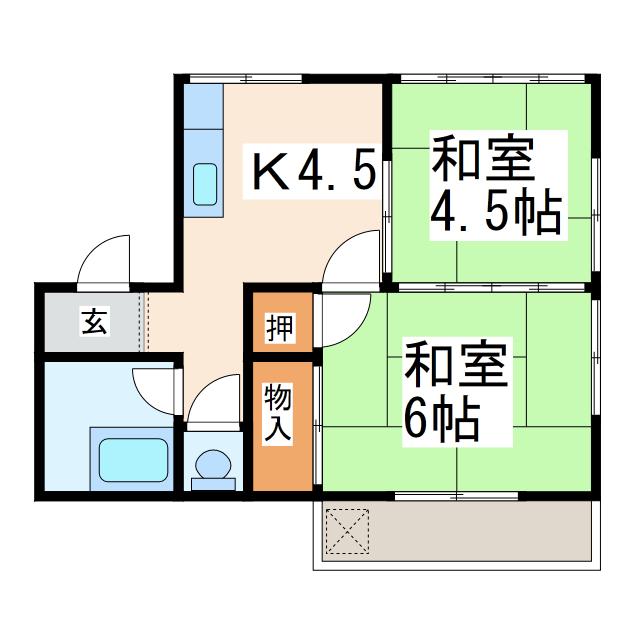 江嶋ハイツ(2K/1階)の間取り写真