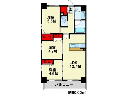 コンダクトレジデンスHIBIKINO(3LDK/2階)の間取り写真