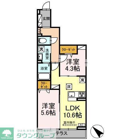 ドムスクレスト淵野辺(2LDK/1階)の間取り写真