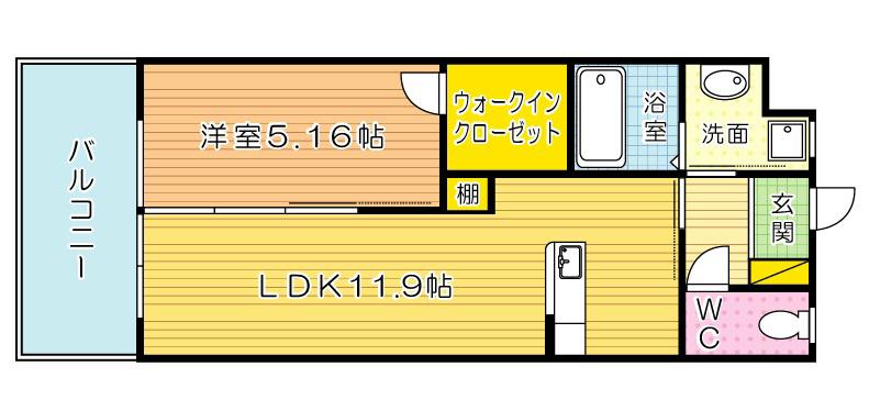 ウイングス三萩野(1LDK/13階)の間取り写真