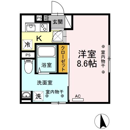 ラグナタウン西城 B(1K/1階)の間取り写真