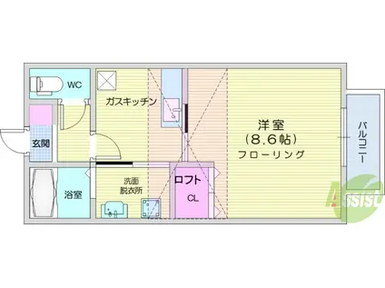 WISH原町ノース(1K/1階)の間取り写真
