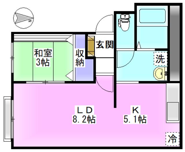ロイヤルハイツII(1LDK/2階)の間取り写真