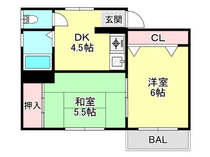 OJIパークハイム(2DK/2階)の間取り写真