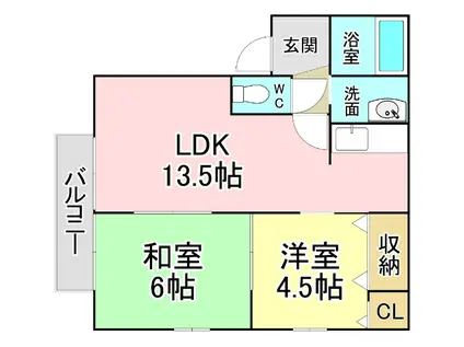 ピースガーデンワカゾノ(2LDK/2階)の間取り写真