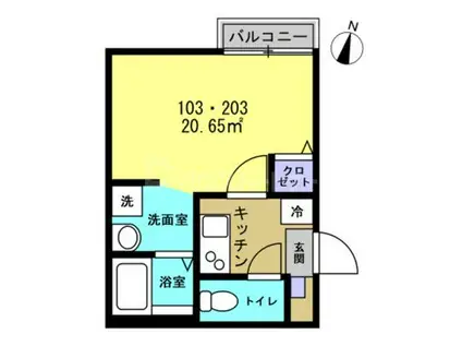 カーサ フェルマータ(1K/1階)の間取り写真