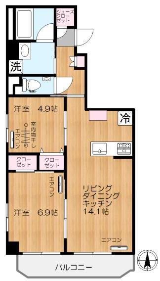 モンテヴェルデ神楽坂弐番館(2LDK/3階)の間取り写真