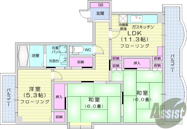ISハイツ(3LDK/2階)の間取り写真