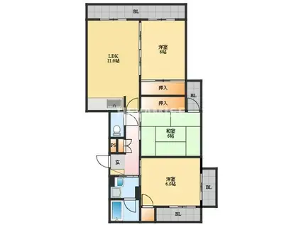 サンビレッジ(3LDK/2階)の間取り写真