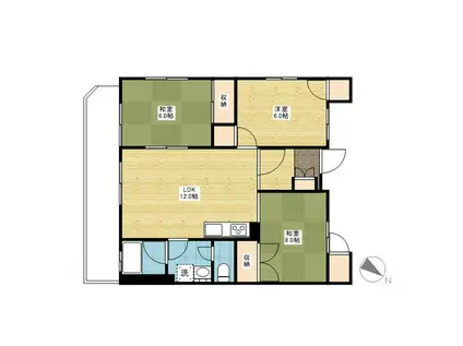 川口マンションII(3LDK/3階)の間取り写真