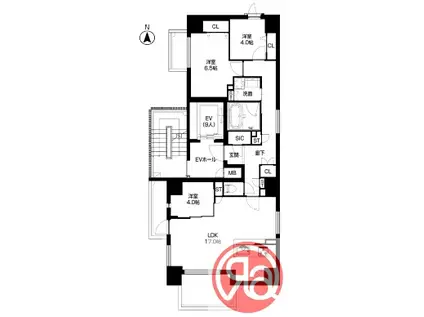 LA CASA 石ケ辻(3LDK/9階)の間取り写真