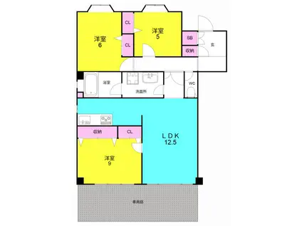ライオンズマンション夙川(3LDK/1階)の間取り写真