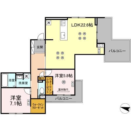 プランドゥブレ西新(2LDK/3階)の間取り写真