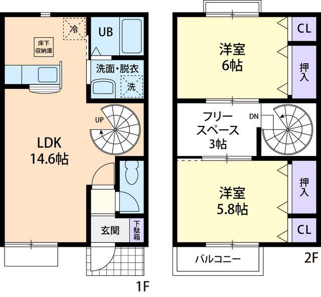 ハーモニーコートB(2LDK/1階)の間取り写真