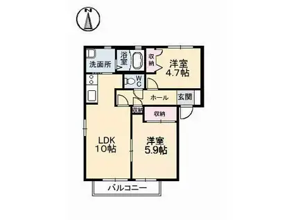 レジデンス古城 A棟(2LDK/2階)の間取り写真