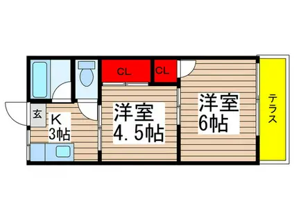 BASE B棟(2K/1階)の間取り写真