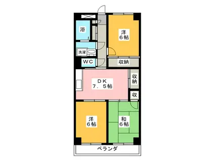 ニューウェル(3DK/4階)の間取り写真