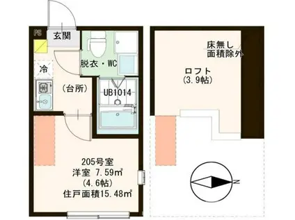 クレスト小岩(1K/2階)の間取り写真