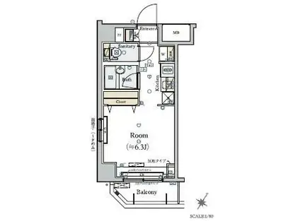 ARTESSIMO LINK BREZZA(ワンルーム/6階)の間取り写真