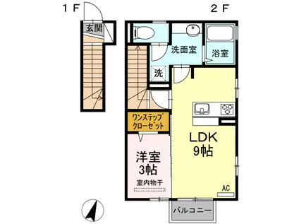 東幸富岡ハイムB(1LDK/2階)の間取り写真