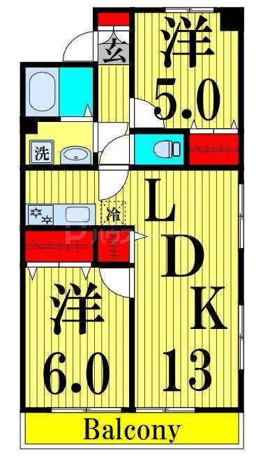 グリーンキャッスル(2LDK/4階)の間取り写真