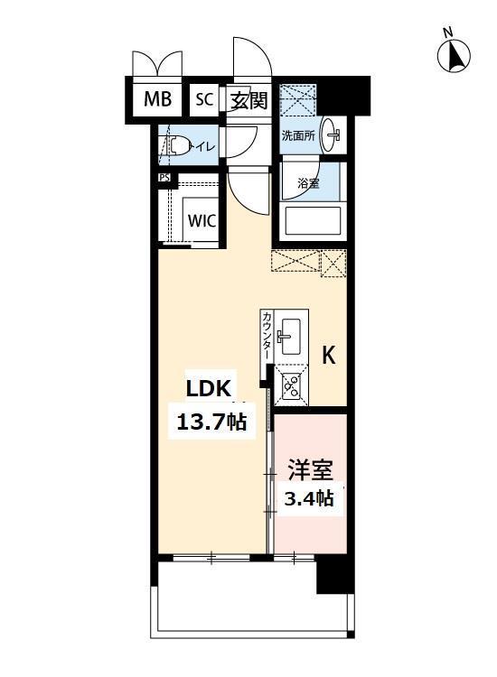 ウィングス西本町(1LDK/4階)の間取り写真