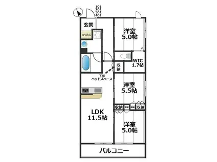 グランド フルーレ浮間舟渡(3LDK/3階)の間取り写真