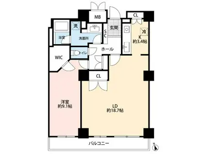 ソフィアタワー勝どき(1LDK/14階)の間取り写真